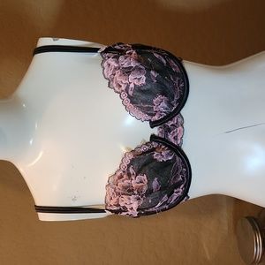 Victorias Secret Black Lace with Pink Accents Unlined Bra (0697)